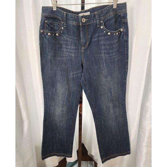 Tommy Hilfiger Y2K Vintage Studded Jeans Wide Boot Cut Leg Medium Wash Size 14 - Picture 1 of 15